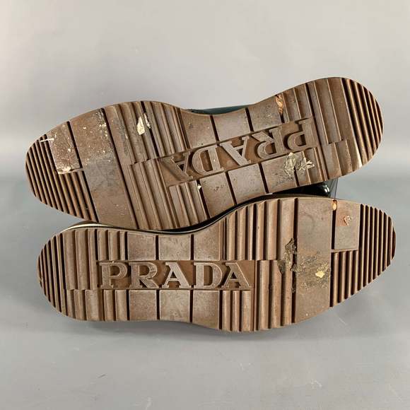 PRADA Green Brown Wingtip Leather Platform Lace-Up Shoes - Picture 6 of 8